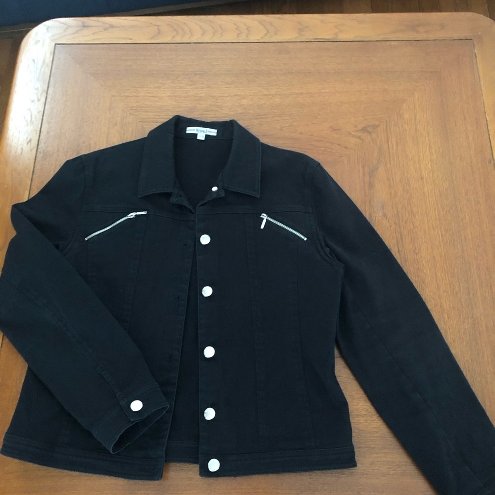 Ladies Black Nediva S Button-Front Jacket with silver toned buttons and zippers